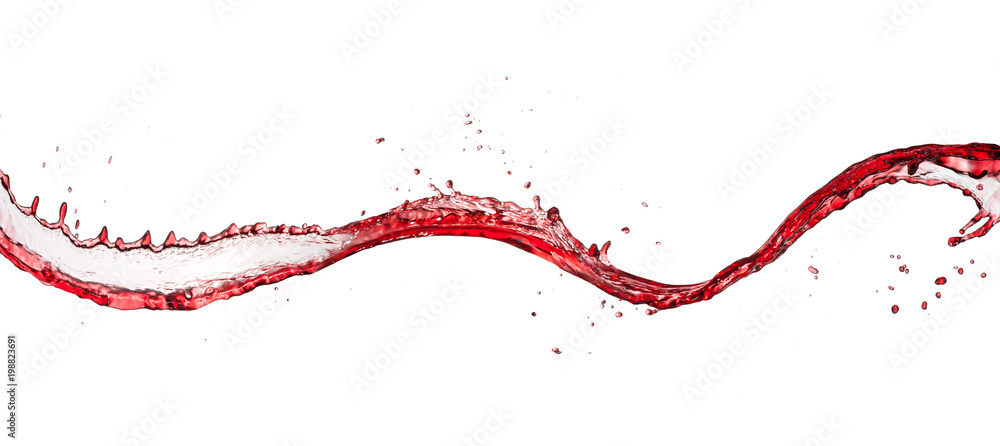 Red wine abstract splash shape on white background - obrazy, fototapety, plakaty 