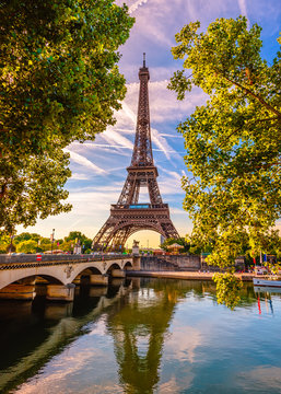 paris eiffel tower and river seine in paris, france. eiffel tower is one of the most iconic landmark