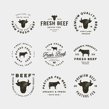 Set Of Premium Fresh Beef Labels. Vector Illustration
