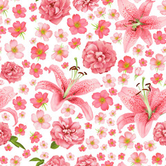 Wall Mural - rose and lily seamless pattern. vector card.