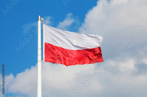 Dekoracja na wymiar  polska-flaga-narodowa-powiewajaca-na-tle-niebieskiego-nieba