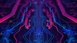 Kaleidoscope Vivid Pink. Micro chipset Purple Violet and Blue Microchip backdrop. Abstract background. Digital technology. PCB. Microchip link. 3d illustration. Computer graphic website internet.