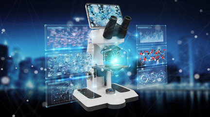 Aufkleber - Modern digital microscope with screen analysis 3D rendering