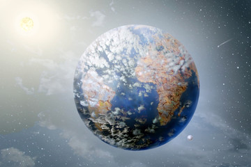 Wall Mural - Planet Land, Sun and Moon in outer spaces