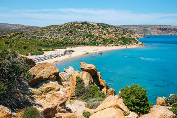 Wall Mural - Famous beach at Vai with beautiful palm forest on east Crete, Greece