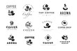 Vector collection of hand drawn coffee logo design elements isolated on textured background. Coffee shop craft emblem, company insignia template, banner, print, etc.