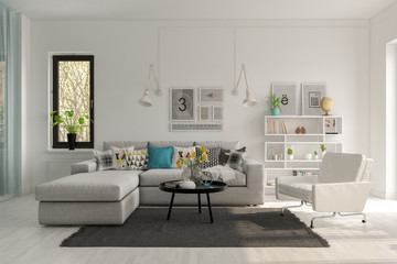 Poster - Scandinavian style interior design 3D rendering