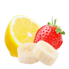 Lemon Strawberry And Sliced Banana Isolated On White Background