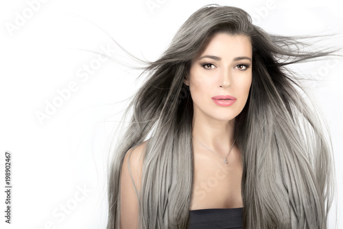 Young Woman With Long Trendy Silver Hair Buy This Stock Photo
