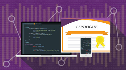 Sticker - php programming language online certification with flat style