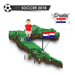 croatia national soccer team . football player and flag on 3d design country map . isolated backgrou