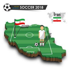 Wall Mural - Iran national soccer team . Football player and flag on 3d design country map . isolated background . Vector for international world championship tournament 2018 concept