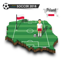poland national soccer team . football player and flag on 3d design country map . isolated backgroun