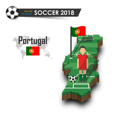 portugal national soccer team . football player and flag on 3d design country map . isolated backgro