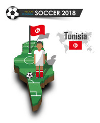 tunisia national soccer team . football player and flag on 3d design country map . isolated backgrou