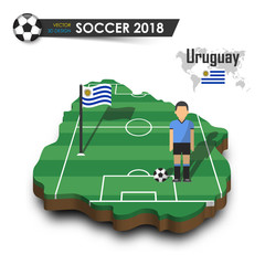 uruguay national soccer team . football player and flag on 3d design country map . isolated backgrou