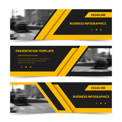 orange horizontal business banner templates. three corporate headers for website design, advertiseme