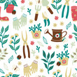 Vector Seamless Pattern with Hand Drawn of Gardening Tools.