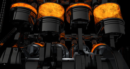Leinwandbilder - CG model of a working V8 engine with explosions. Pistons and other mechanical parts are in motion.