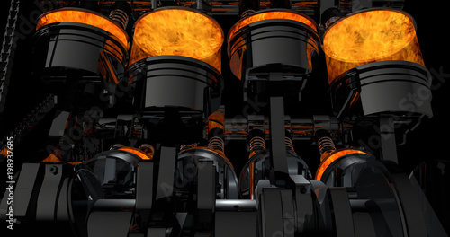 Fotografía CG model of a working V8 engine with explosions
