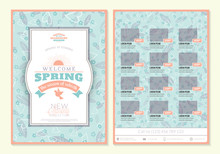 Spring Sale Catalog Design. Business Flyer Template. Vintage Badge With Cute Floral Background