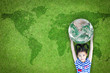 © Chinnapong - Sustainable world environment and CSR with people campaign concept with girl kid raising earth on green lawn: Element of the image furnished by NASA