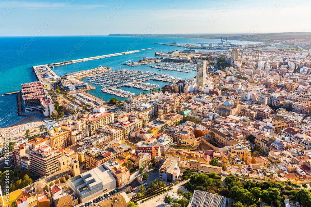 Alicante city panoramic aerial view - obrazy, fototapety, plakaty 