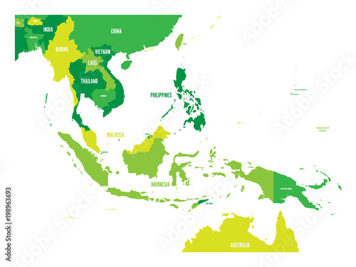 Fotografía Map of Southeast Asia. Vector map in shades of green.