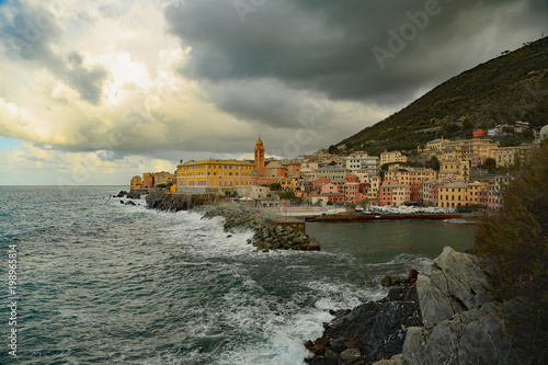 Liguria genova nervi mareggiata sul porticciolo Poster
