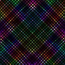 A Rainbow Coloured Iridescent Pixel Background In Diagonal Grid. Abstract Holographic Spectrum Artwork. For Creative Design Cover Web And Print