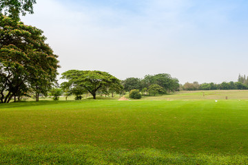 Sticker - Beautiful landscape of Golf course in the countryside in bright day.