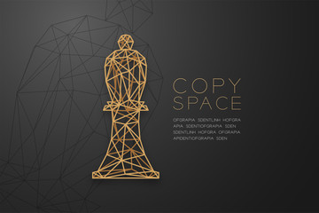 Wall Mural - Chess Bishop wireframe Polygon golden frame structure, Business strategy concept design illustration isolated on black gradient background with copy space, vector eps 10