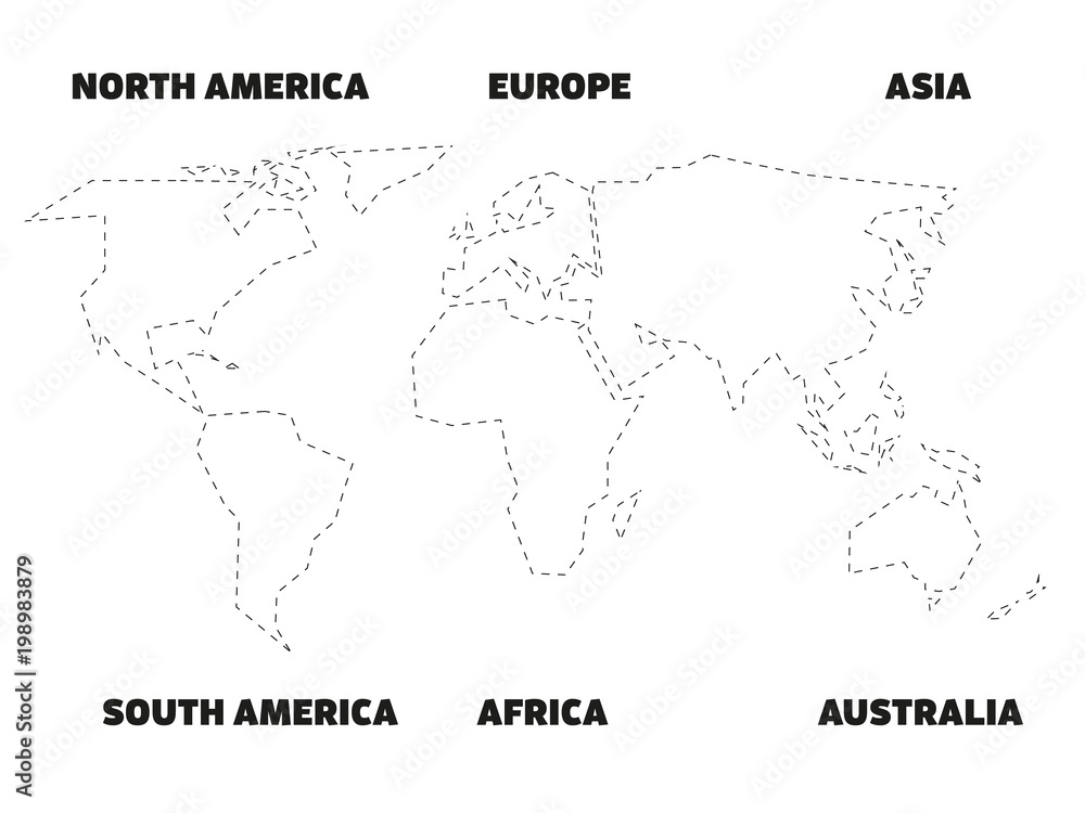 continents outline map with names