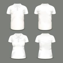 Set Of Isolated Woman And Man Polo Shirts