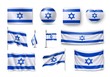 Set Israel flags, banners, banners, symbols, flat icon. Vector illustration of collection of national symbols on various objects and state signs