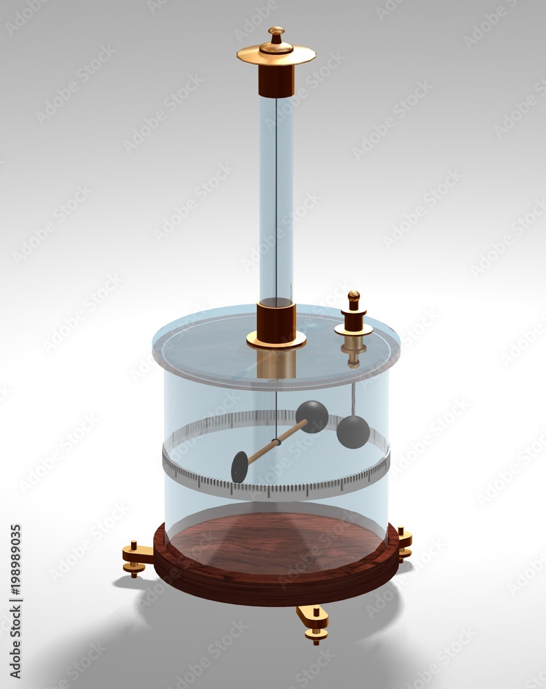 Coulomb's Torsion Balance. 3D illustration of the torsion balance apparatus.