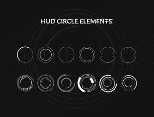 Aufkleber - Set of black and white hud circle infographic elements. Head-up display elements for the web and app. Futuristic user interface. Virtual graphic.