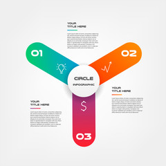 Poster - Windmill, propeller, gradient circle infographics step by step. Element of chart, graph, diagram with 3 options - parts, processes, timelines. Vector business template for presentation