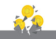 © UncleFredDesign - Illustration of Bitcoins breaking through the wall.
