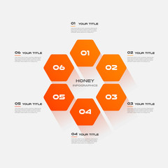 Fototapete - Honeycombs, gradient infographics step by step. Element of chart, graph, diagram with 6 options - parts, processes, timelines. Vector business template for presentation.Abstract background