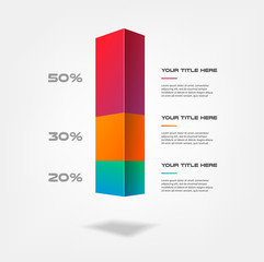 Fototapete - 3d blocks infographics step by step. Element of chart, graph, diagram with 3 options - parts, processes, timeline. Vector business template for presentation, workflow layout, annual report, web design