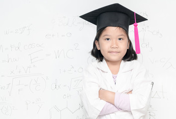 Wall Mural - cute asian scientist girl wear graduation hat \