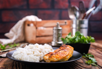 Wall Mural - boiled rice with fried chicken breast