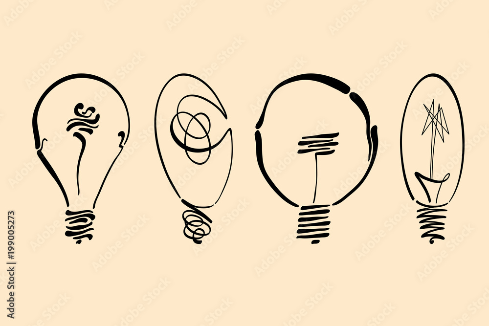 Light bulb vector image, hand drawn lightbulb set usable as logo, icon ...