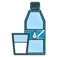 Sticker - pure water bottle with glass vector illustration design