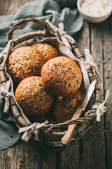 Wall Mural - Buns for sandwiches on a rustic wooden background