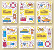 © chocostar - coast guard vector brochure cards thin line set. Guarding the order template of flyear, magazines, posters, book cover, banners. Layout  elements outline illustrations modern pages