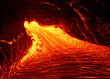Scenic view of a part of a lava flow in the dark, the hot lava shows up in yellow and red shades - Location: Hawaii, Big Island, volcano Kilauea