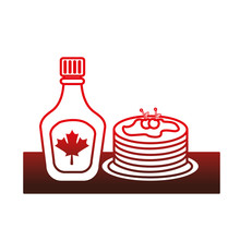 Pancake With Bottle Syrup Maple Vector Illustration Design