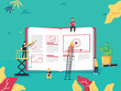 © Mykyta - Online education concept with small people studying near big e-book and online course. Vector illustration